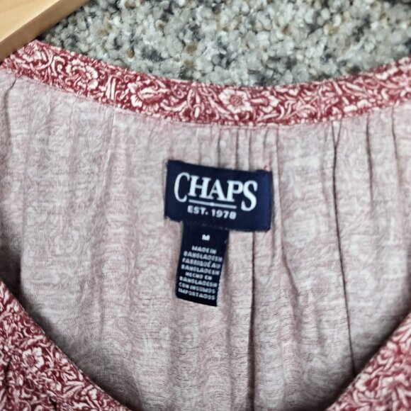 Chaps Top Womens Medium Red Short Sleeve Lace Up Tee Printed Casual Ladies - Picture 6 of 7